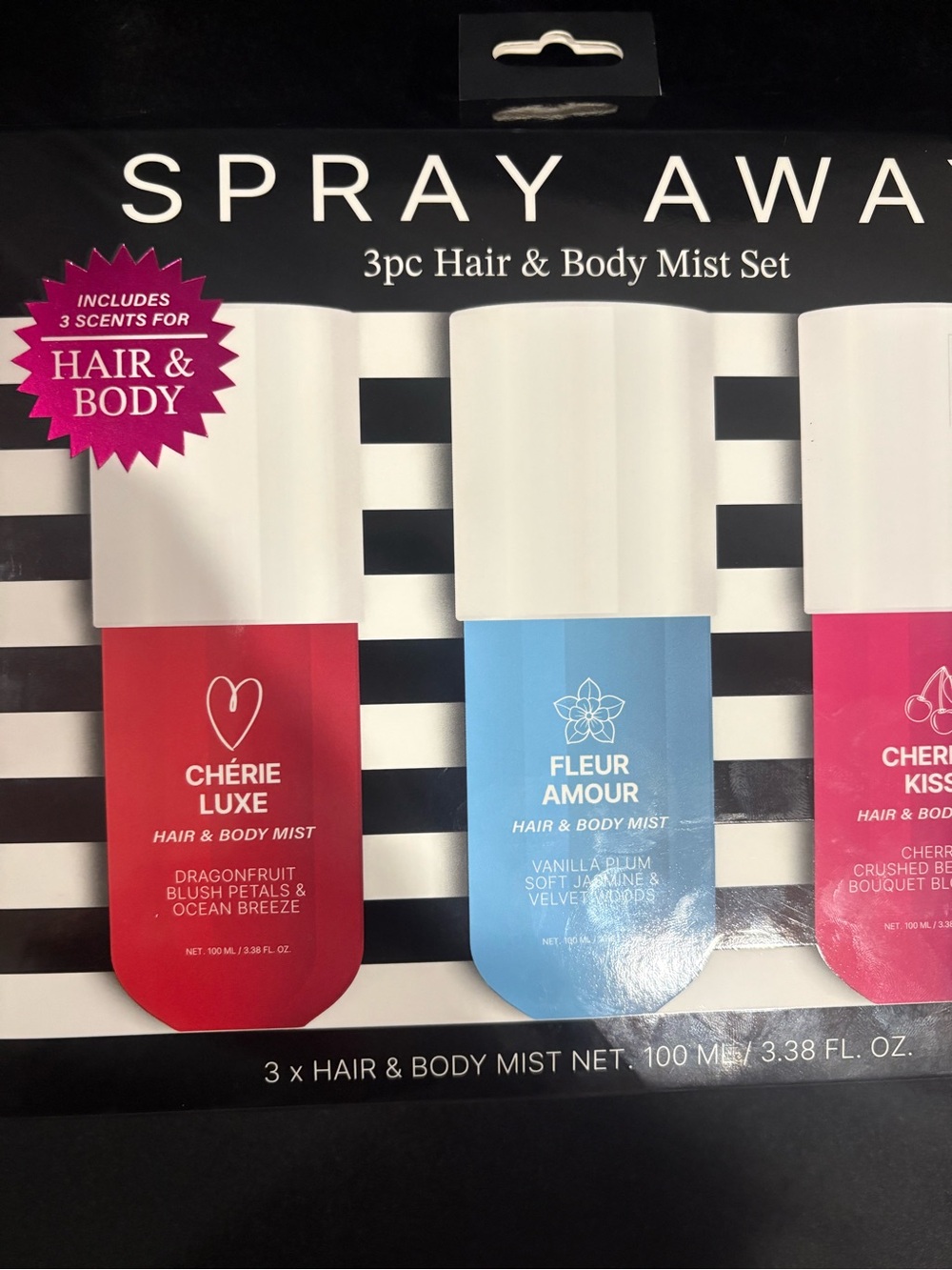 SPRAY AWAY 3pc Hair & Body Mist Set - Red, Blue, Pink